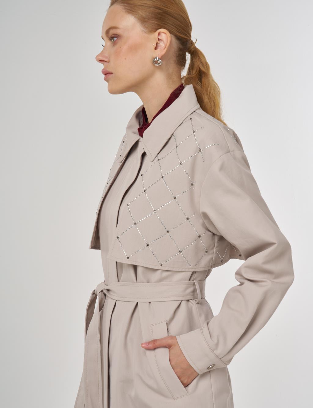 Hotfix Baskılı Trençkot Taş 