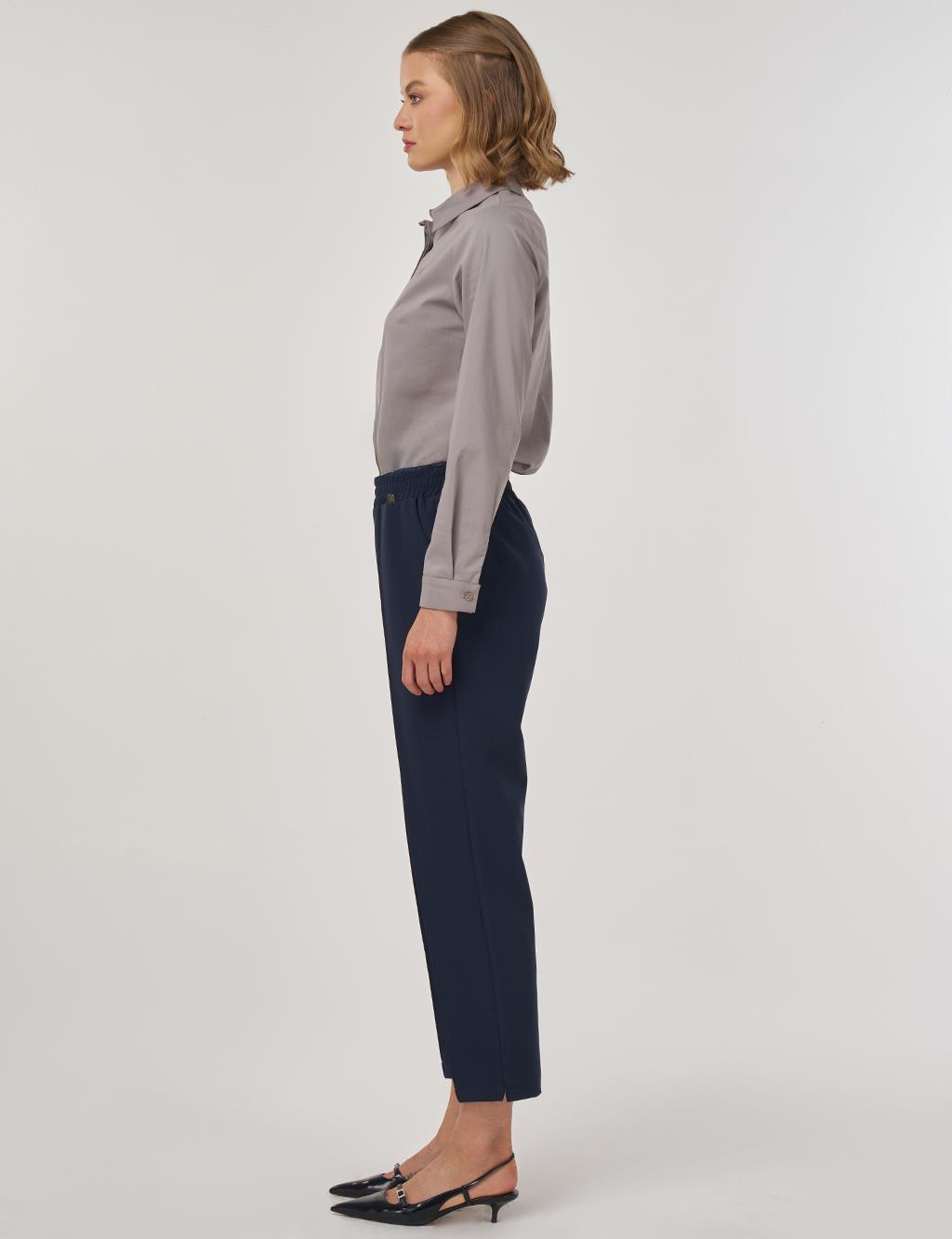 Cep Detaylı Kumaş Pantolon Koyu Lacivert 