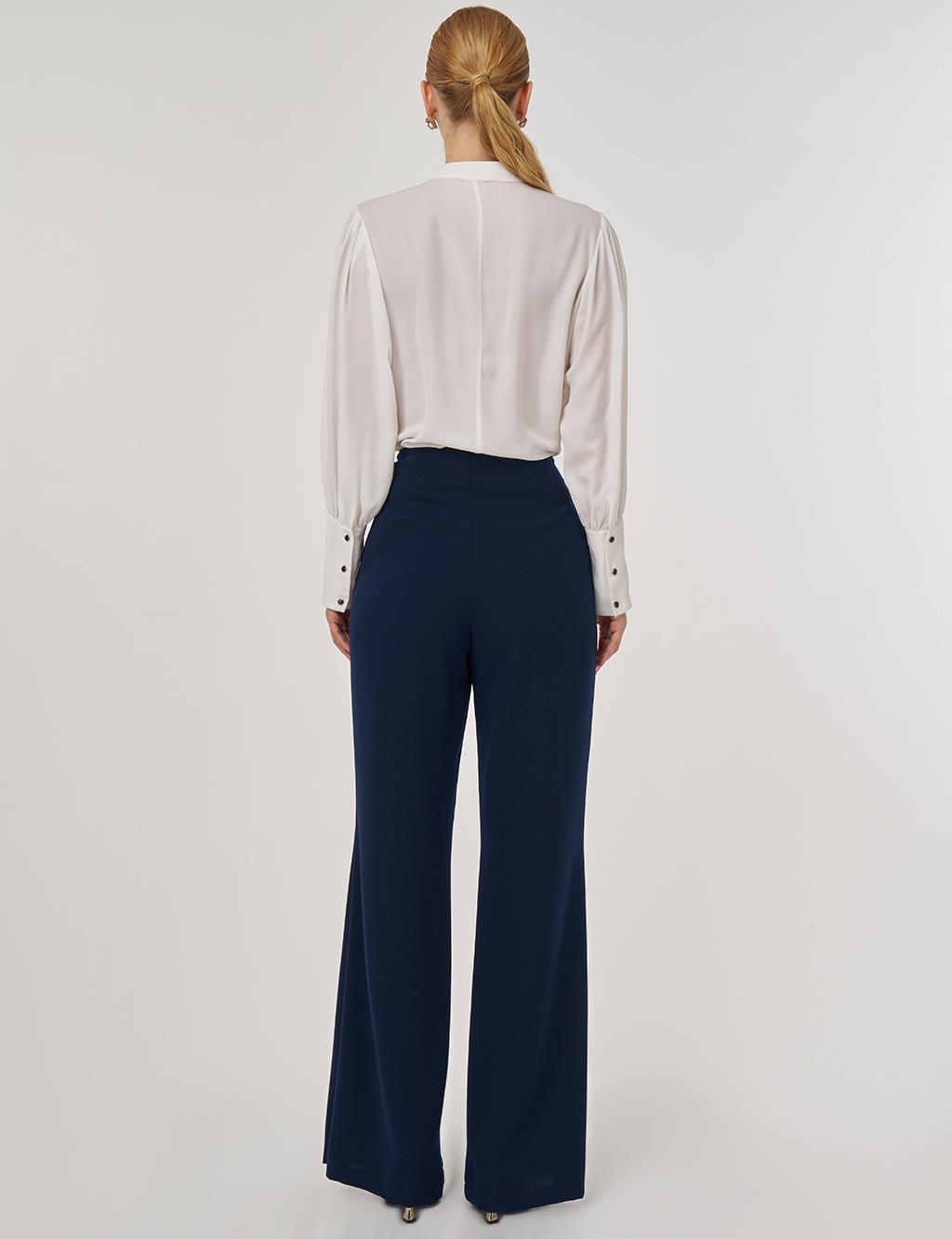 Yüksek Bel İspanyol Paça Pantolon Koyu Lacivert 