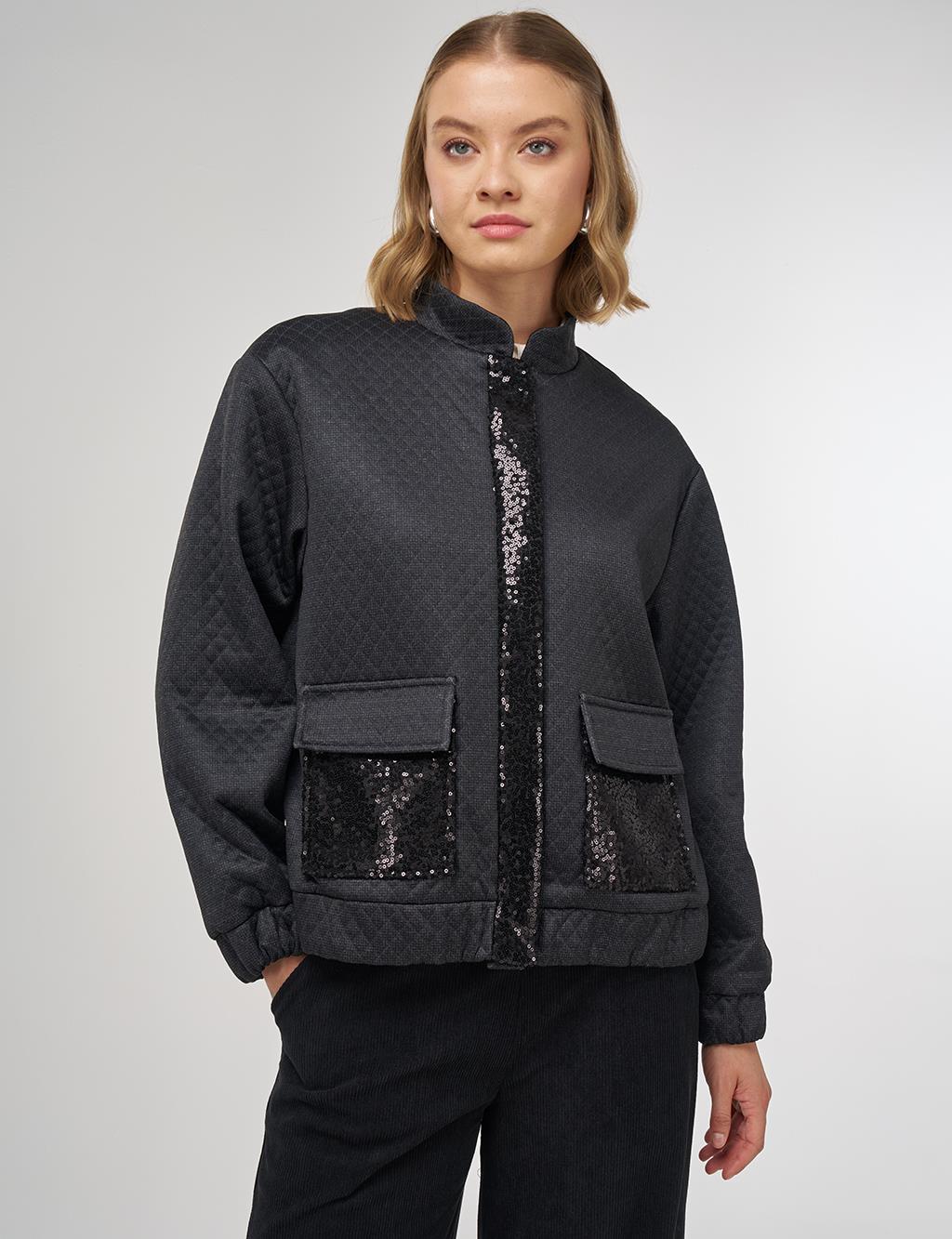 Payet Detaylı Bomber Ceket Siyah 