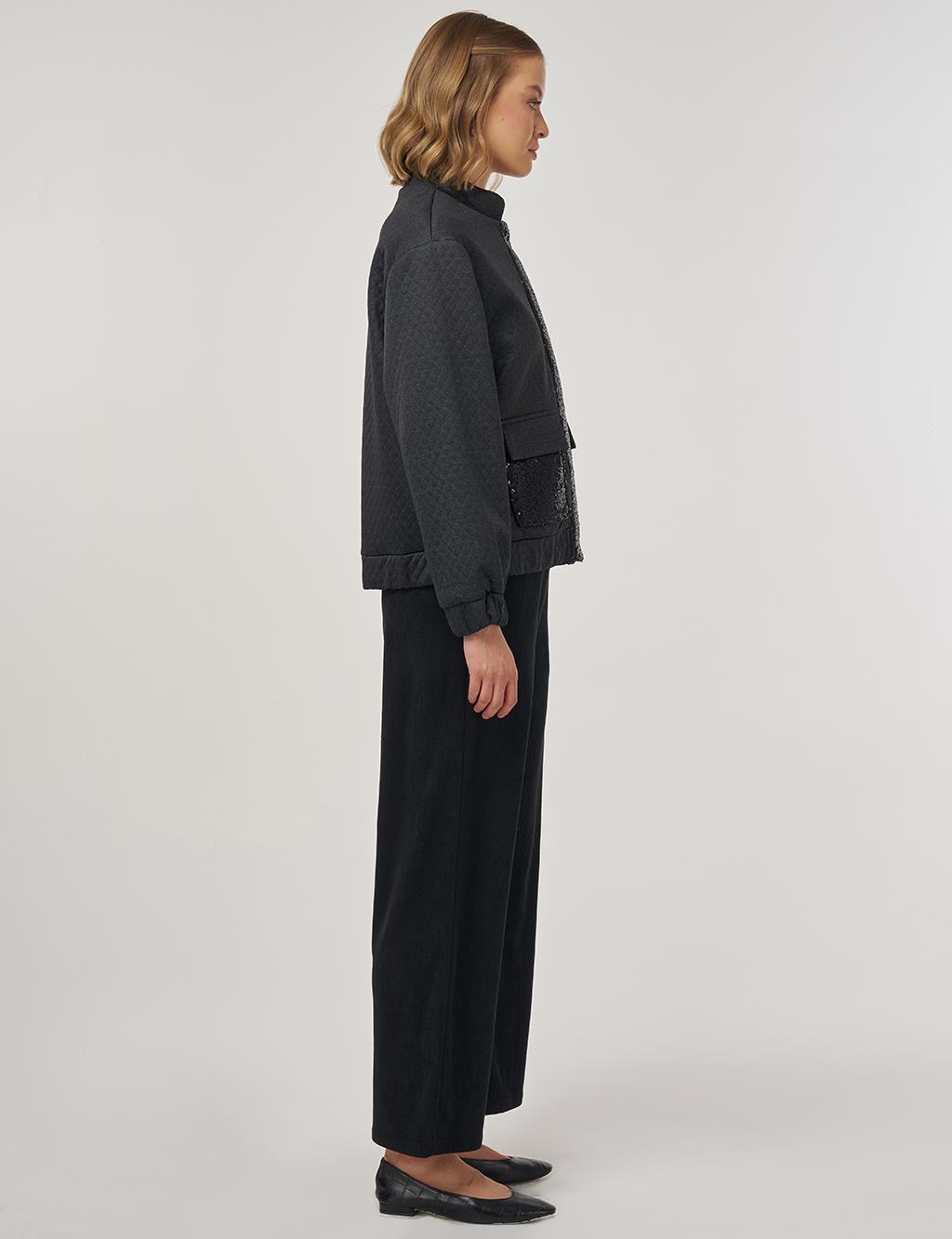 Payet Detaylı Bomber Ceket Siyah 