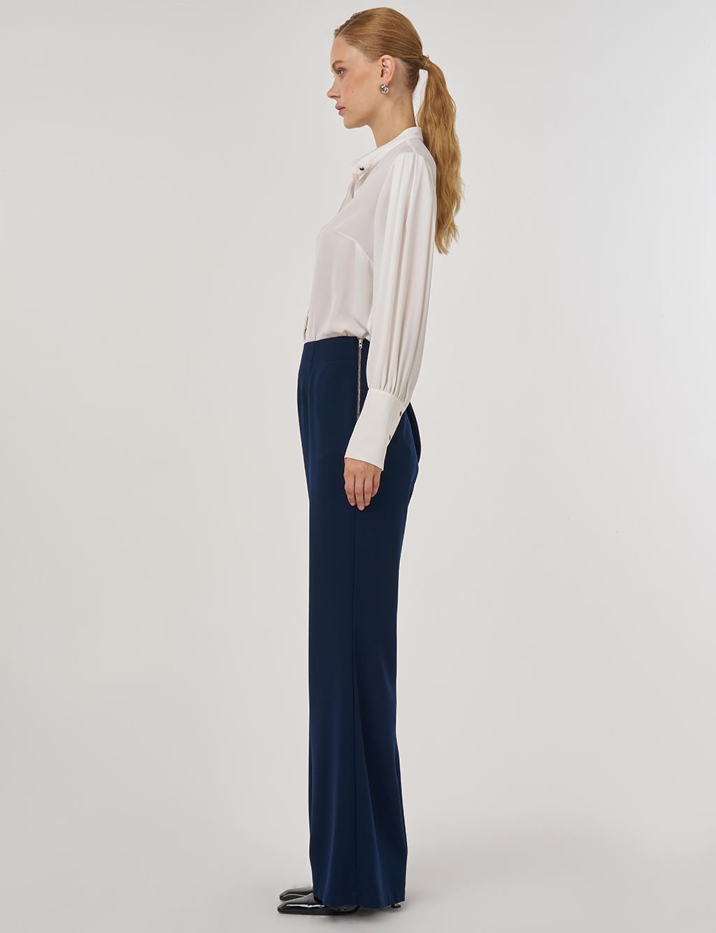 Yüksek Bel İspanyol Paça Pantolon Koyu Lacivert 