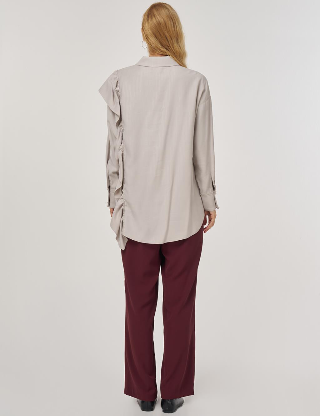 Fırfır Detaylı Tunik Açık Gri 