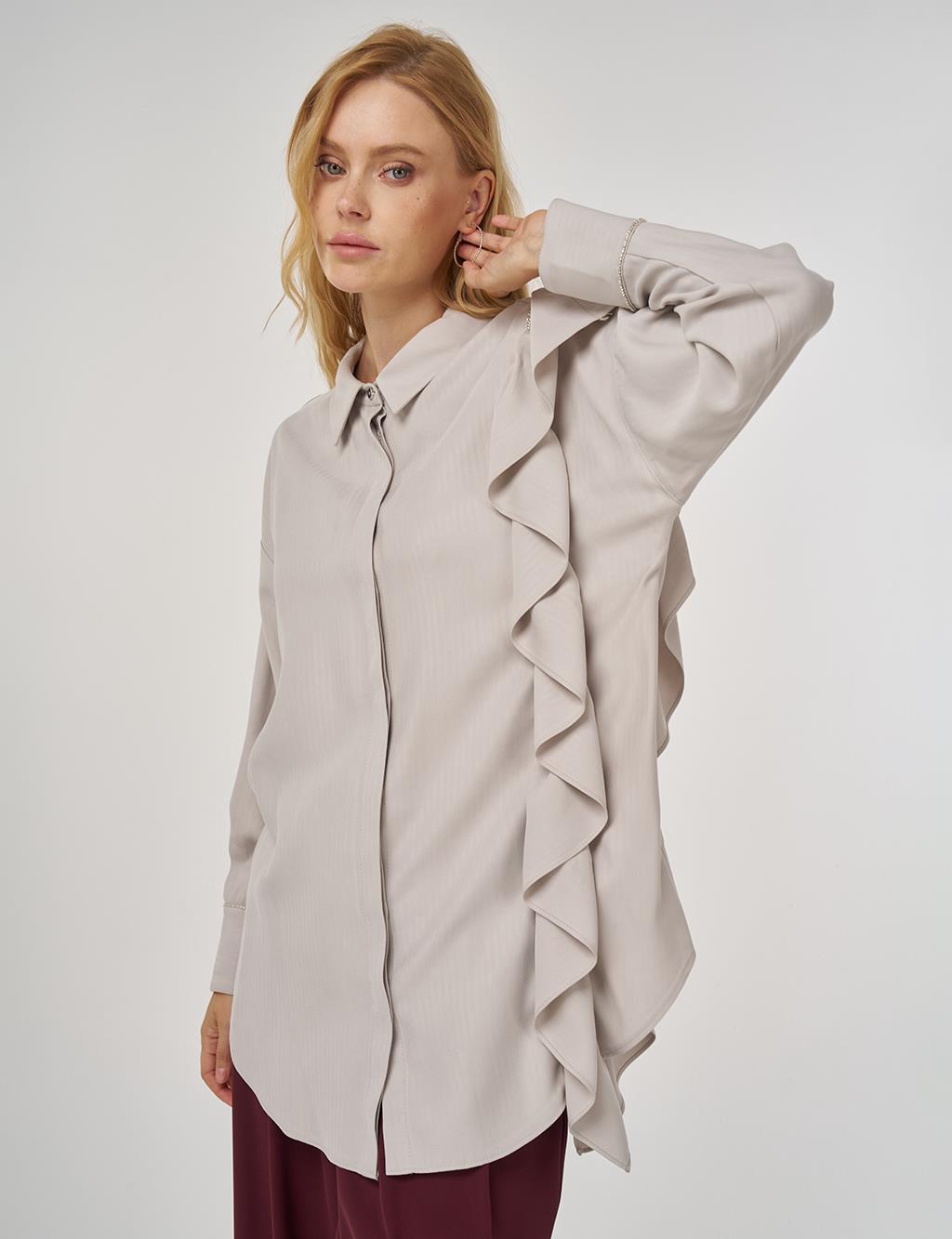 Fırfır Detaylı Tunik Açık Gri 