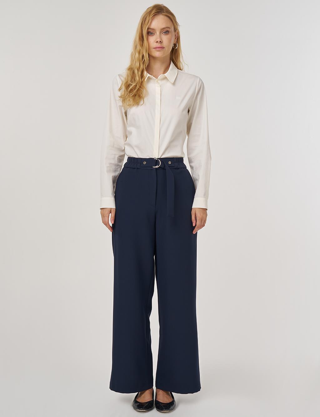 Metal Buckle Fabric Pants in Dark Navy