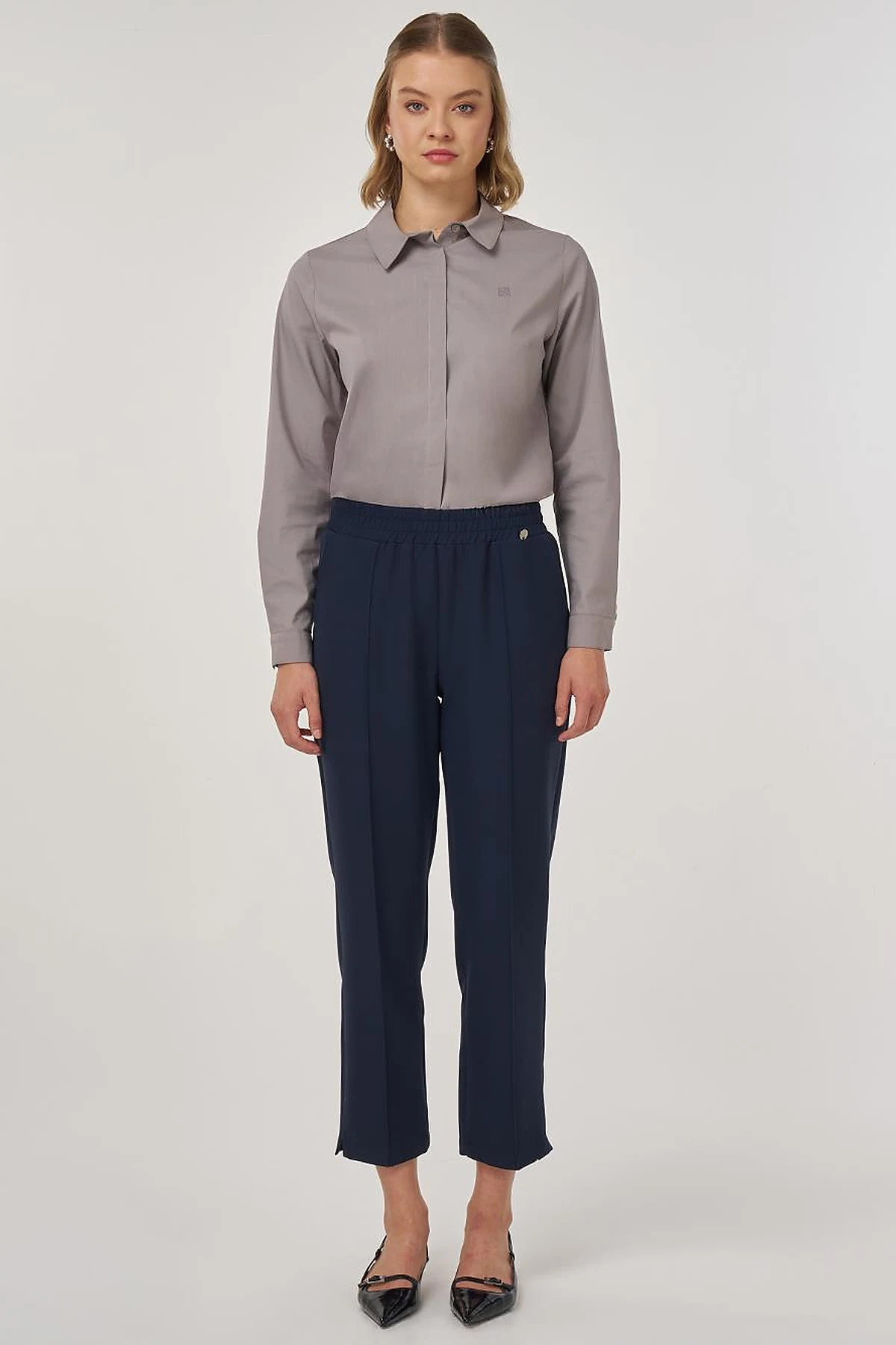 Straight Leg Trousers with Pocket Detail Dark Navy