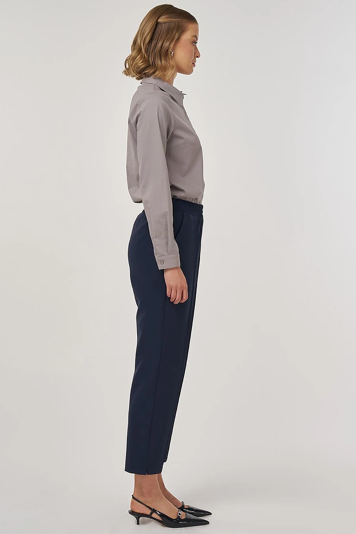 Straight Leg Trousers with Pocket Detail Dark Navy
