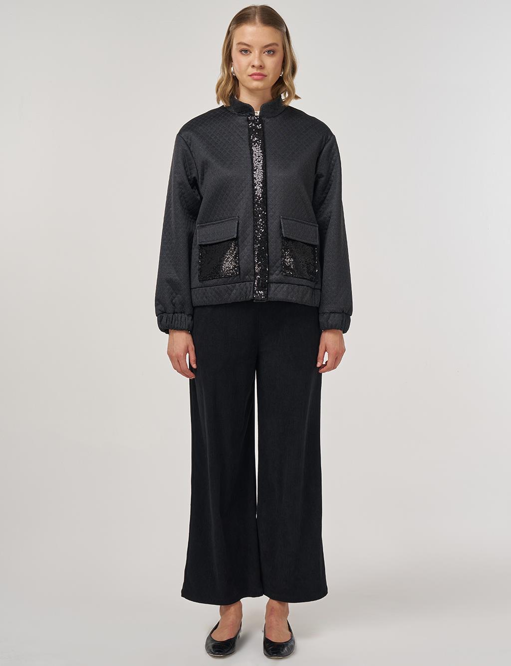 Payet Detaylı Bomber Ceket Siyah 