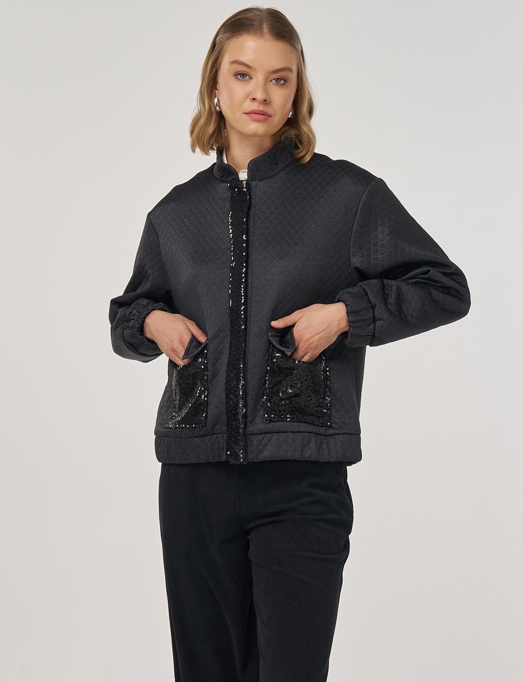 Payet Detaylı Bomber Ceket Siyah 
