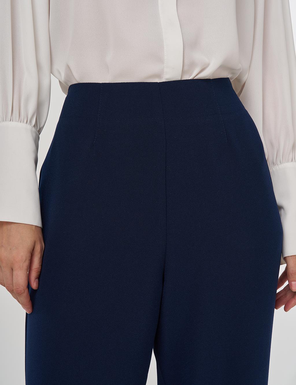 Yüksek Bel İspanyol Paça Pantolon Koyu Lacivert 