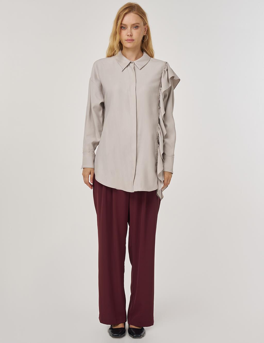 Fırfır Detaylı Tunik Açık Gri 