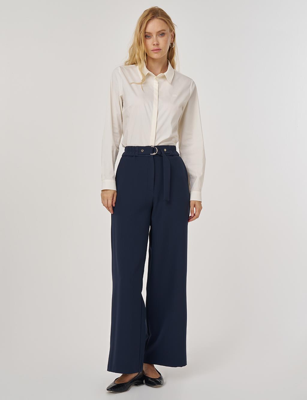 Metal Buckle Fabric Pants in Dark Navy