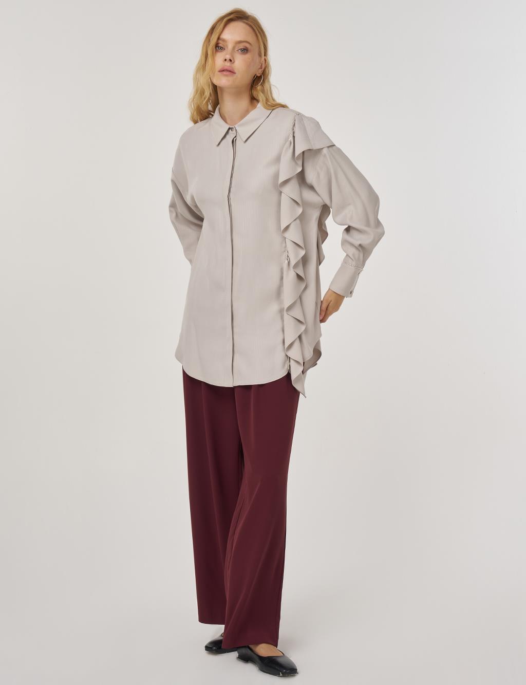 Fırfır Detaylı Tunik Açık Gri 