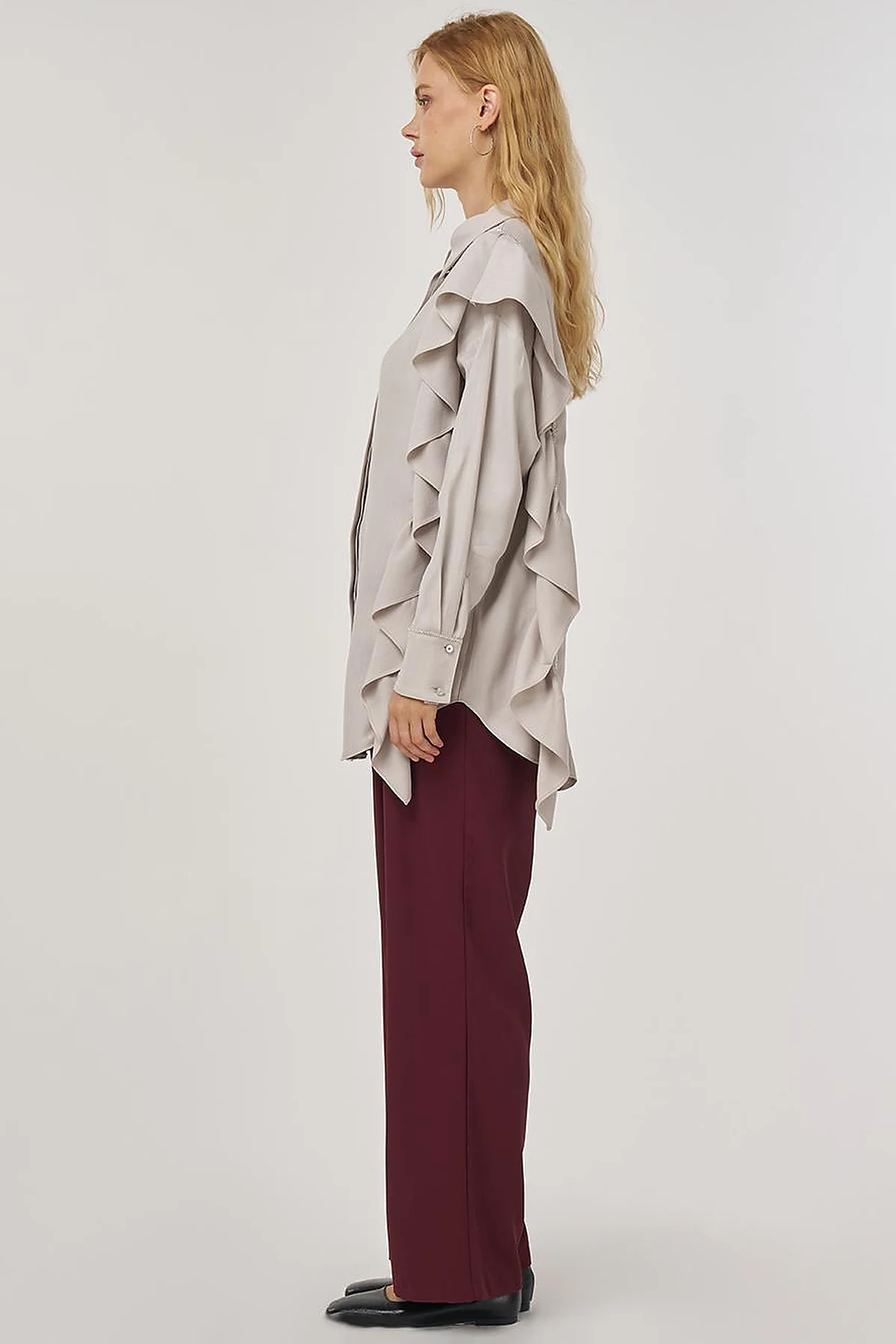 Ruffle Detailed Tunic in Light Gray