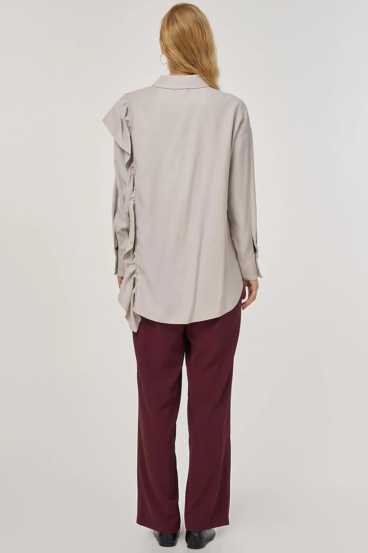 Ruffle Detailed Tunic in Light Gray