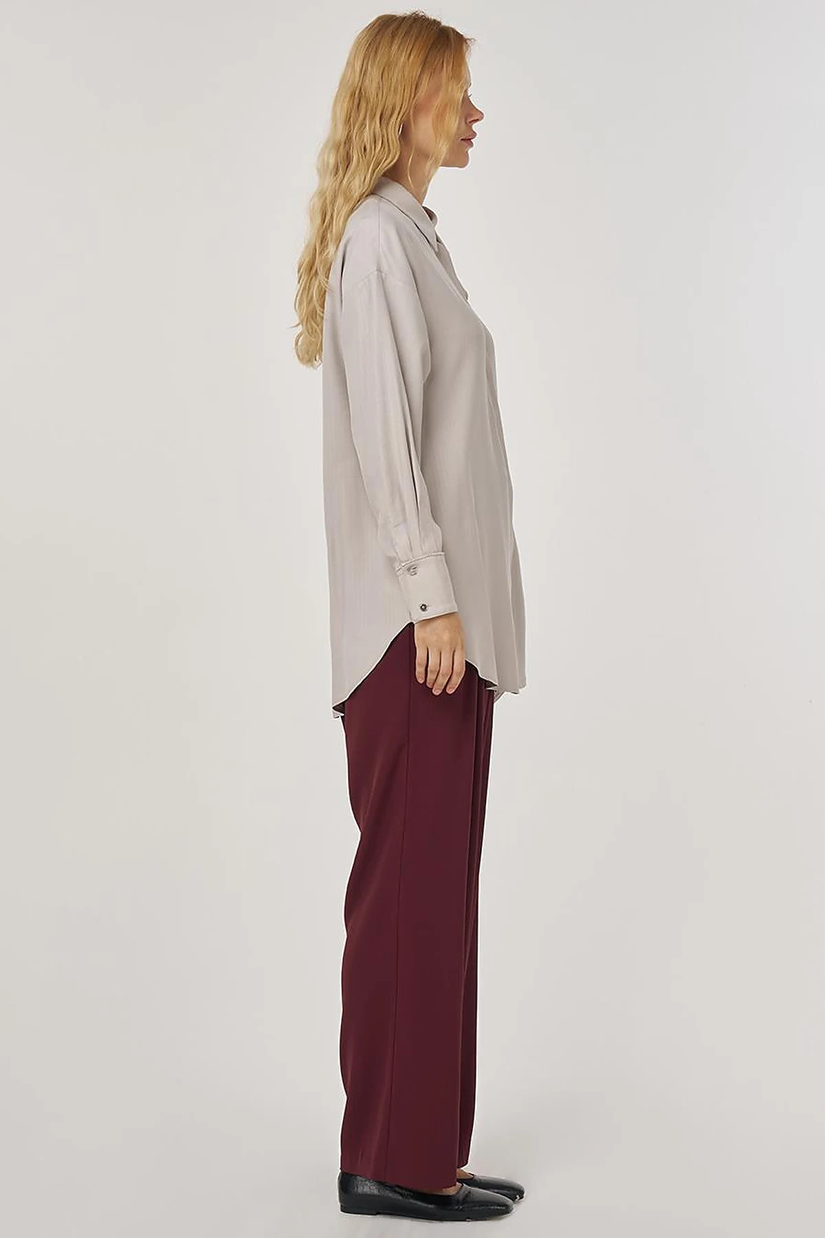 Ruffle Detailed Tunic in Light Gray