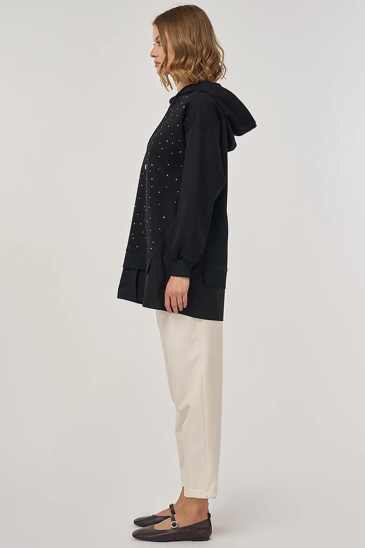 Hotfix Printed Rayon Sweatshirt in Black