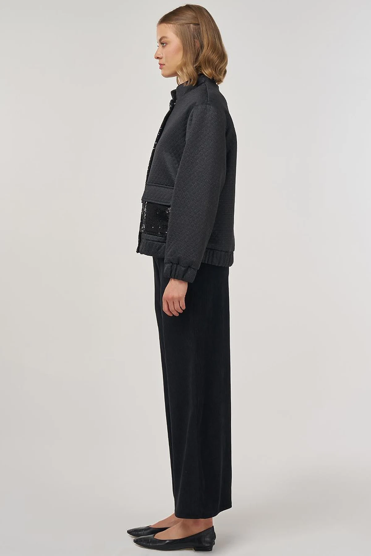 Sequin Detailed Bomber Jacket in Black