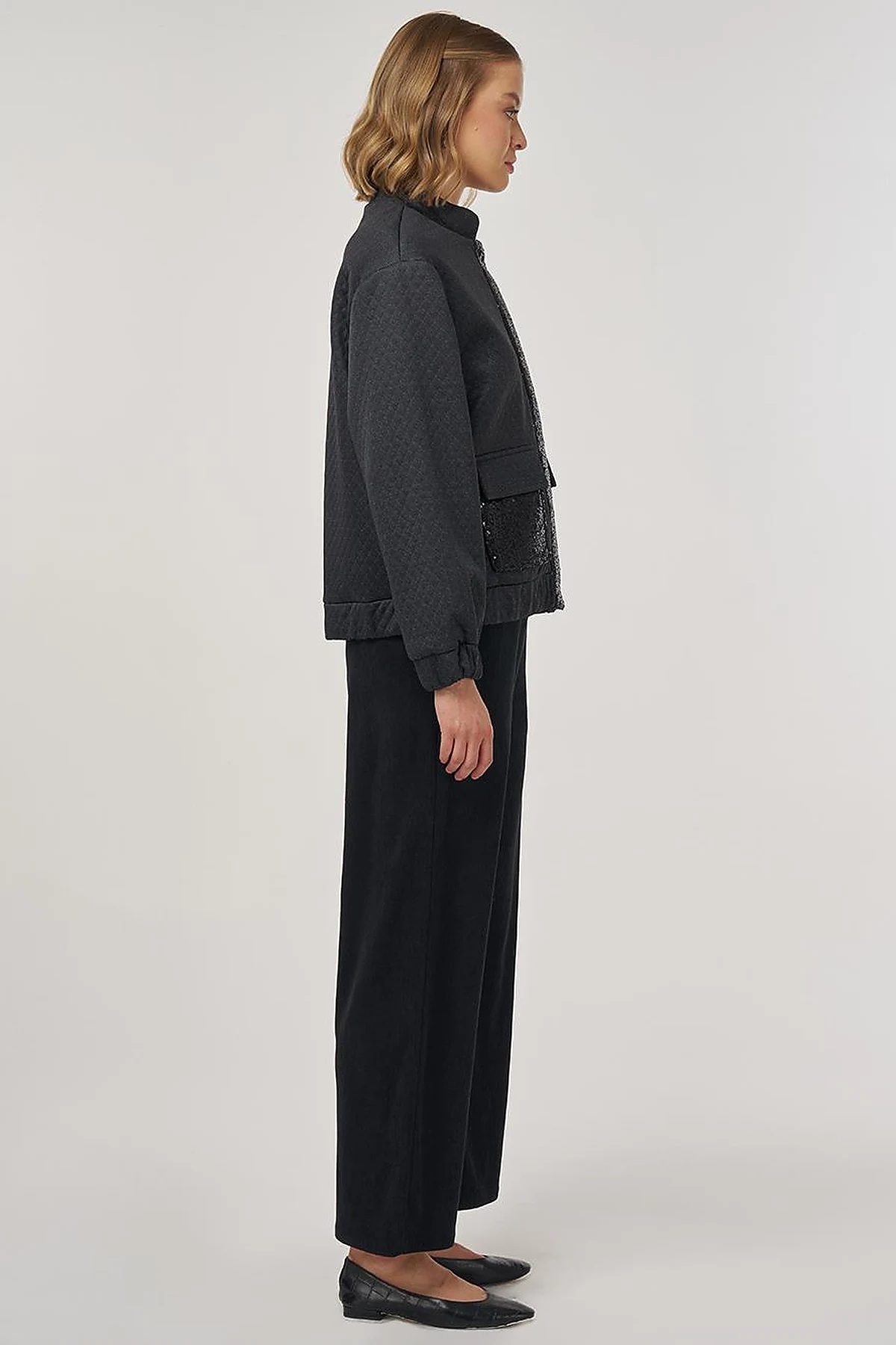 Sequin Detailed Bomber Jacket in Black