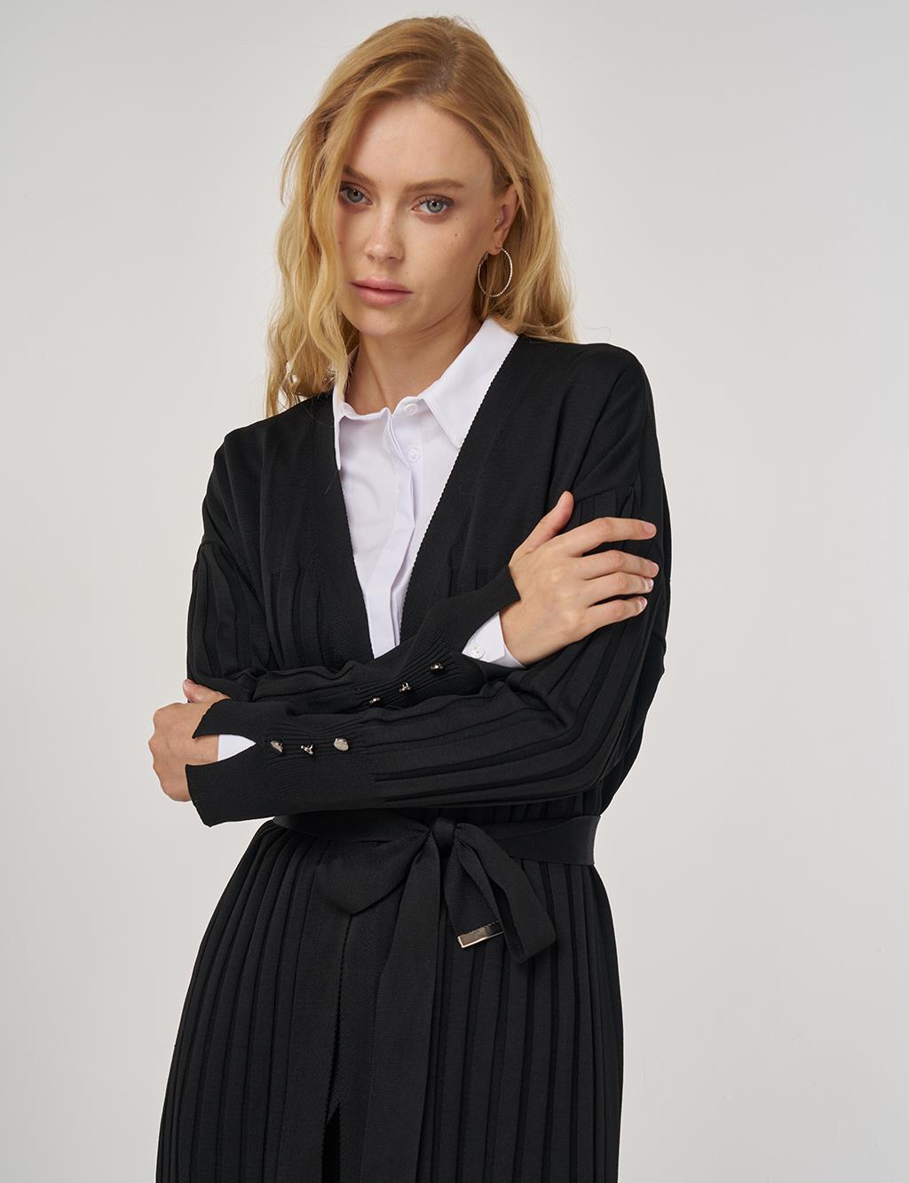 Belted Knit Cardigan Black
