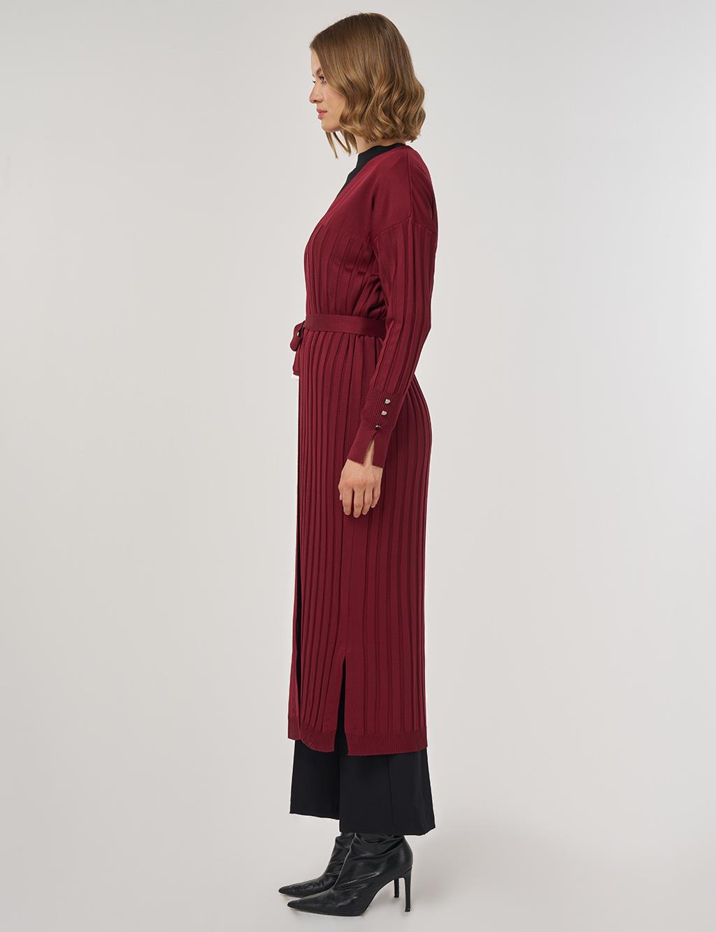 Belted Knit Cardigan Burgundy
