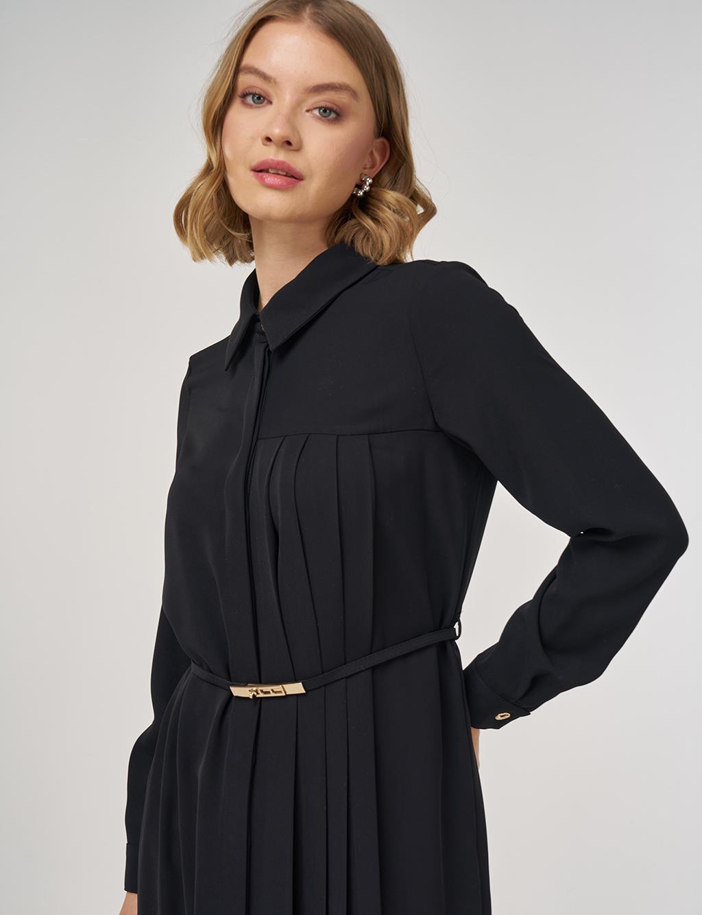 Pileli Uzun Tunik Siyah 