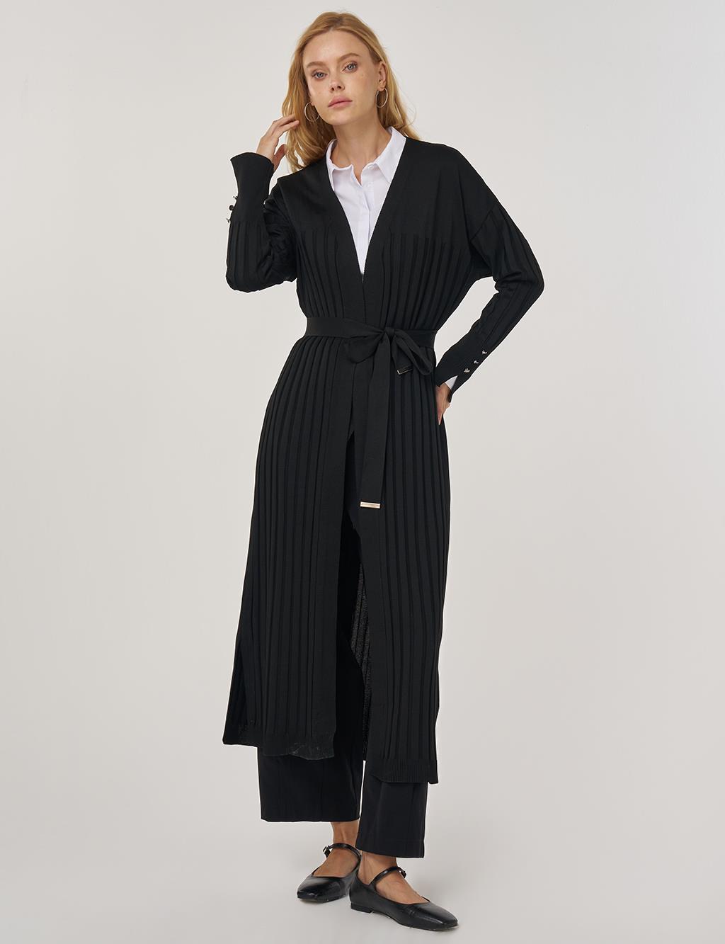 Belted Knit Cardigan Black