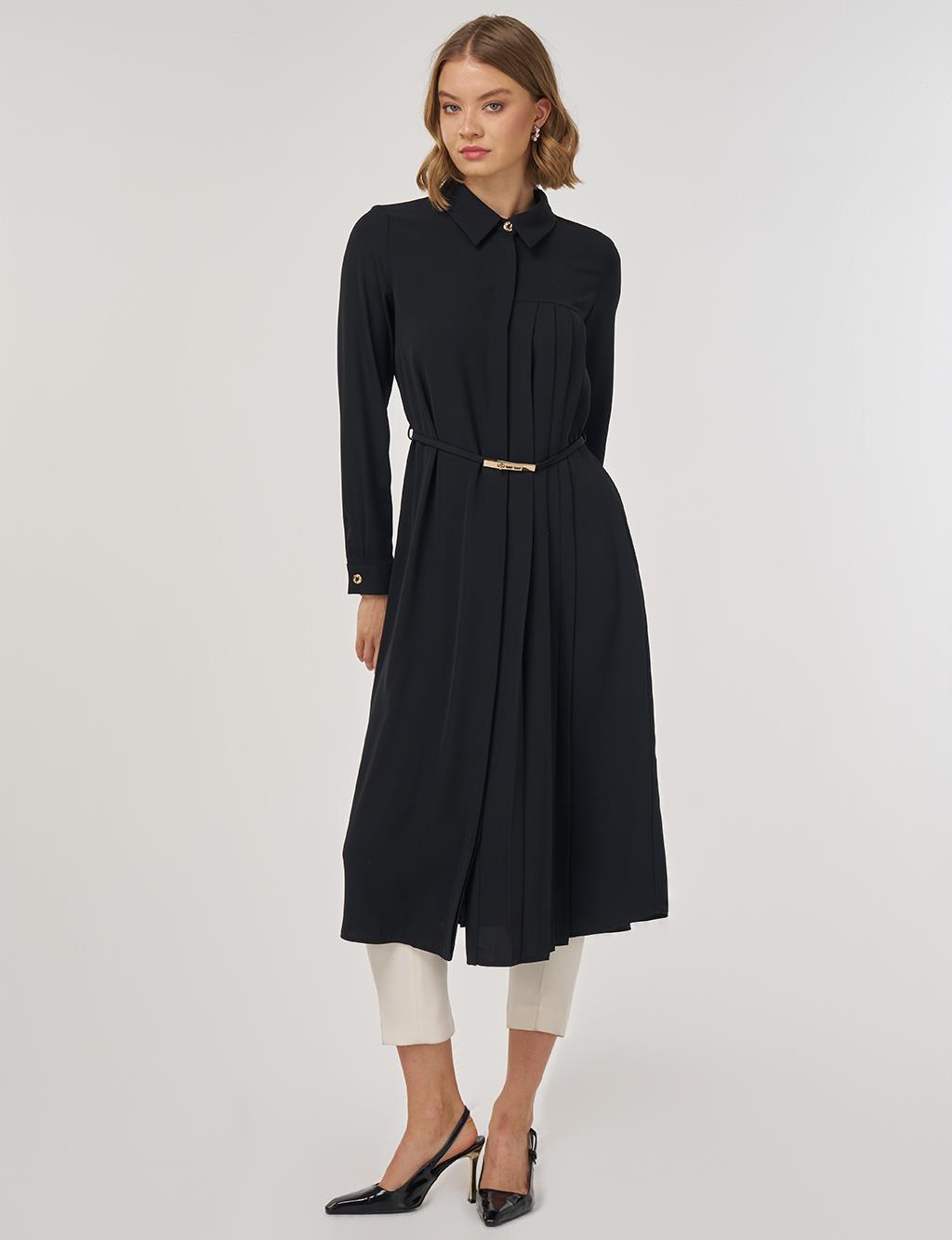 Pileli Uzun Tunik Siyah 