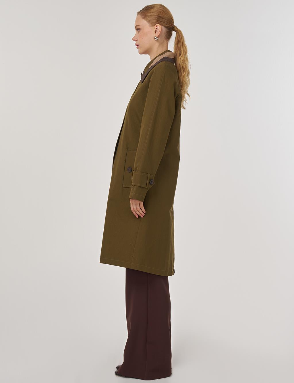 Apolet Detaylı Trençkot Haki