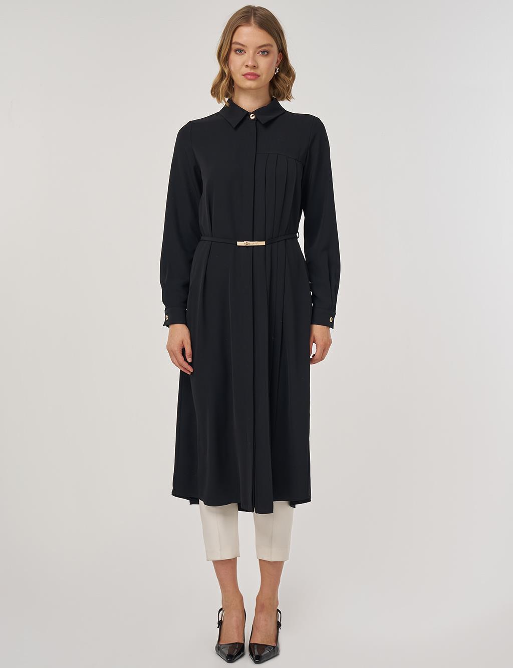 Pileli Uzun Tunik Siyah 