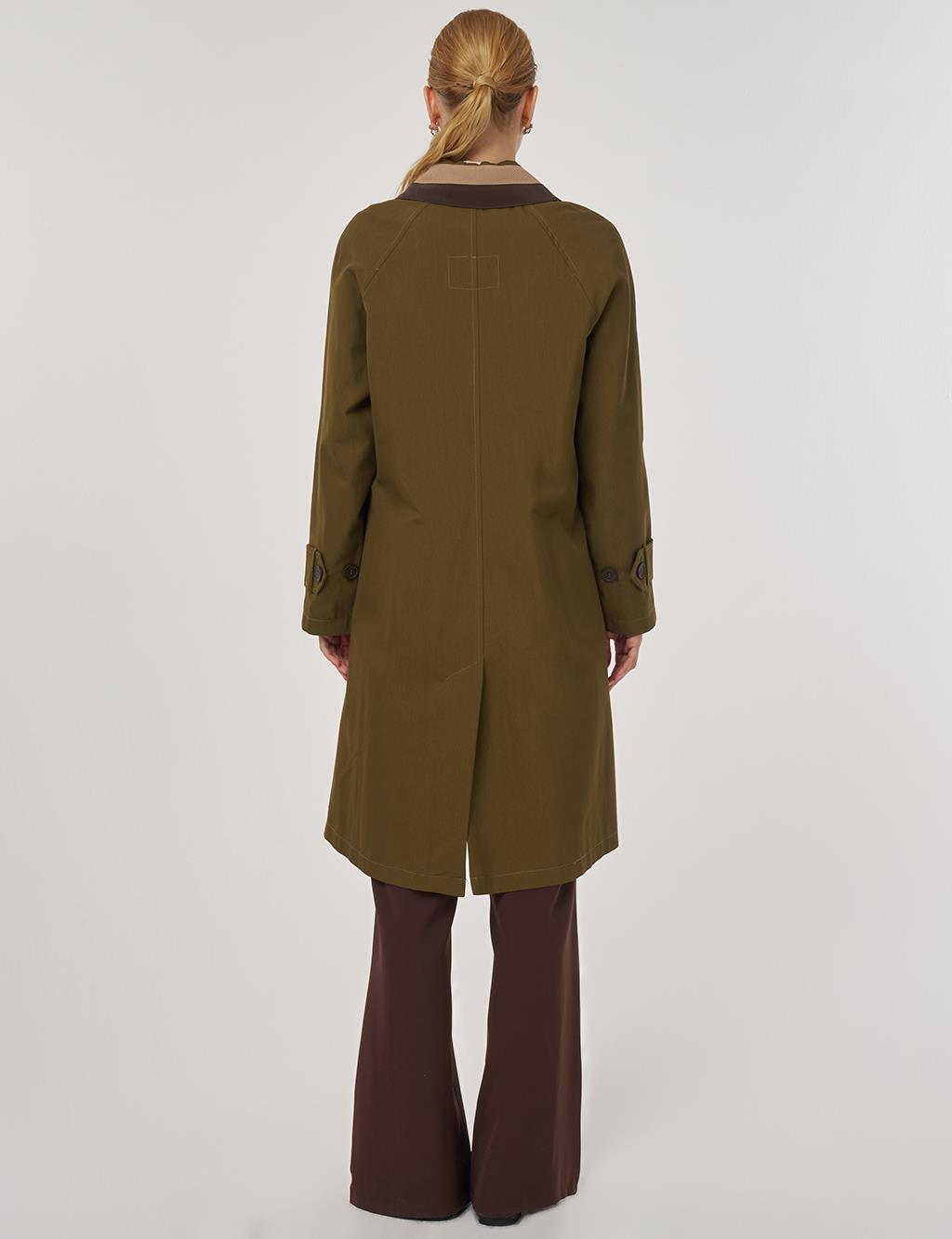 Apolet Detaylı Trençkot Haki