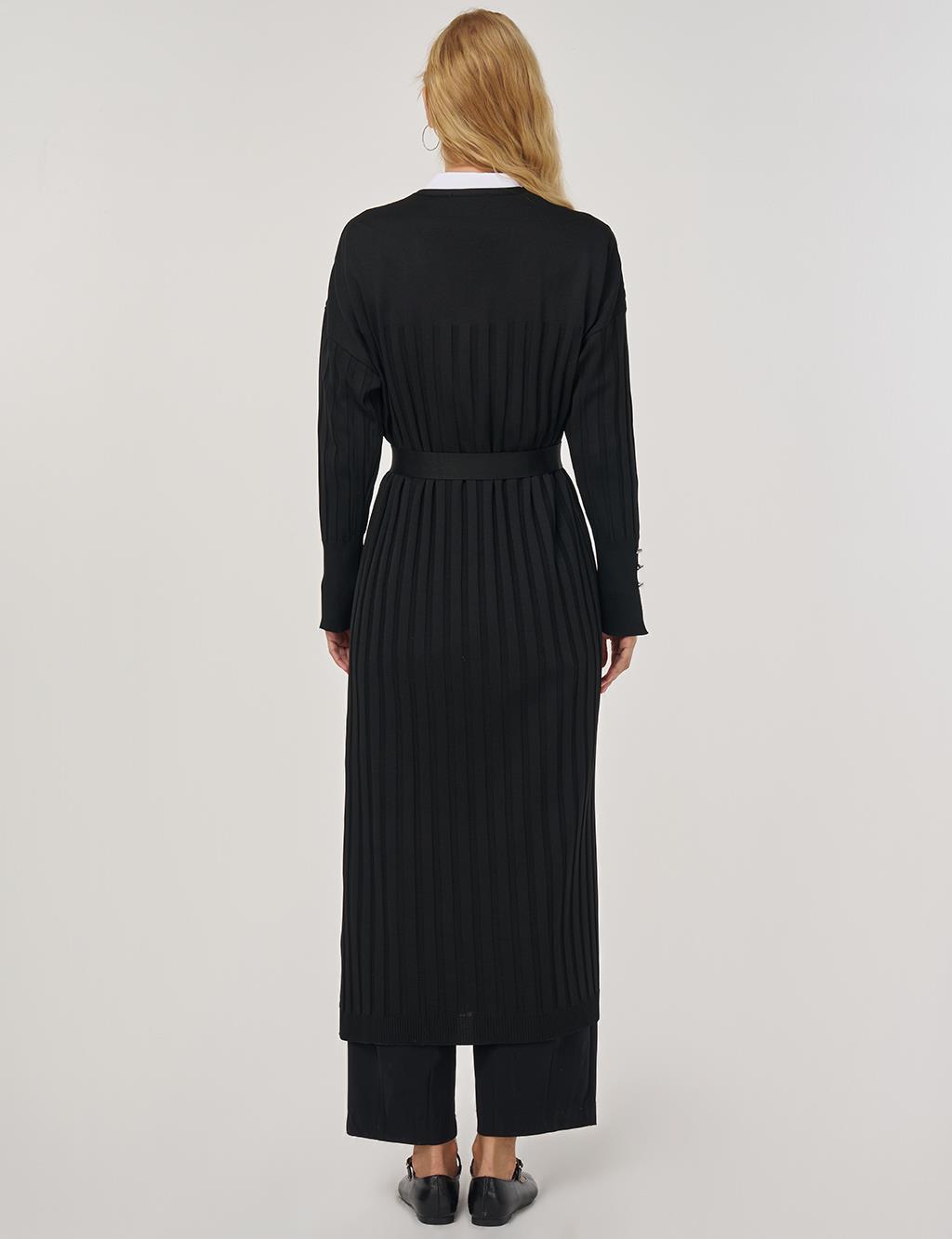 Belted Knit Cardigan Black