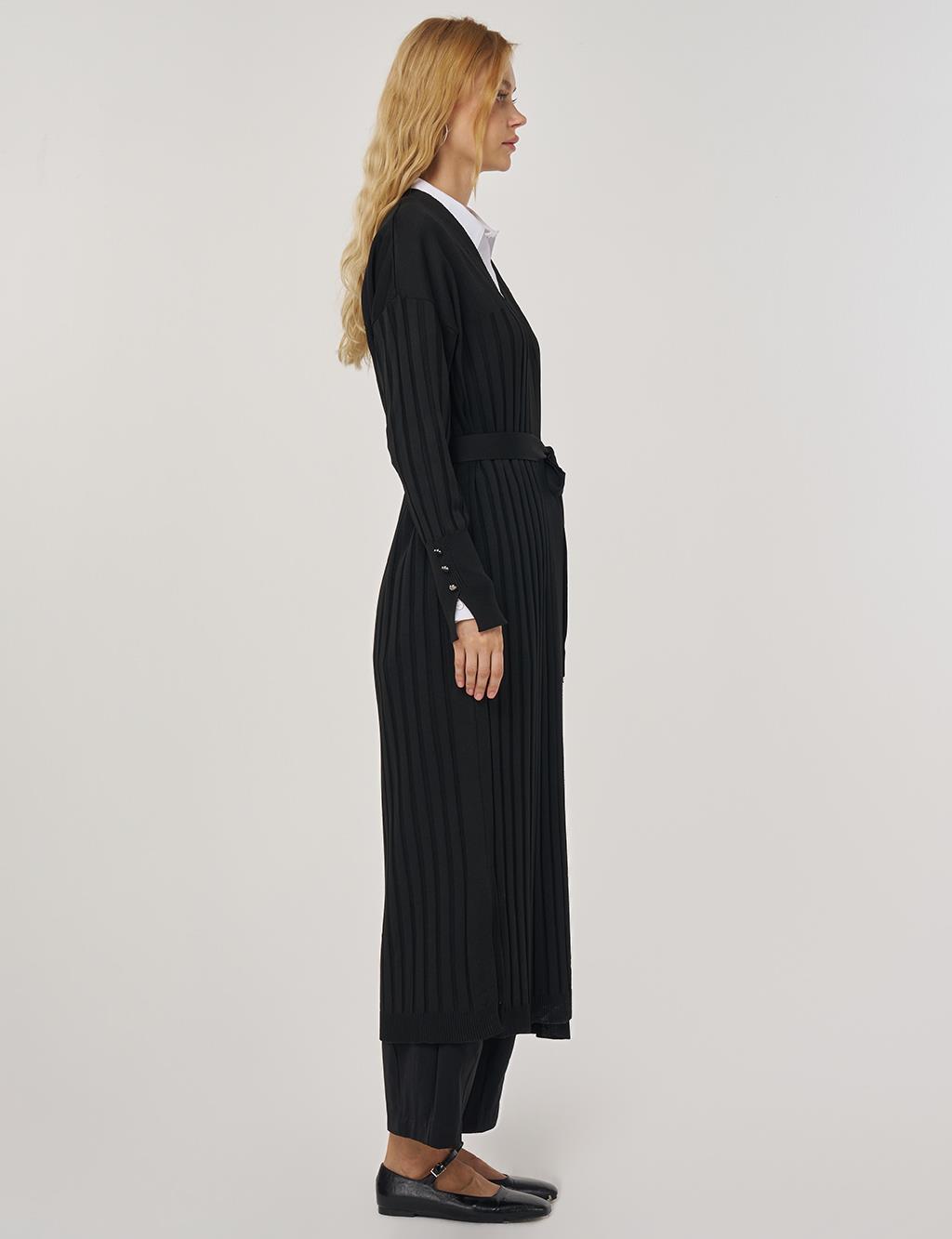 Belted Knit Cardigan Black