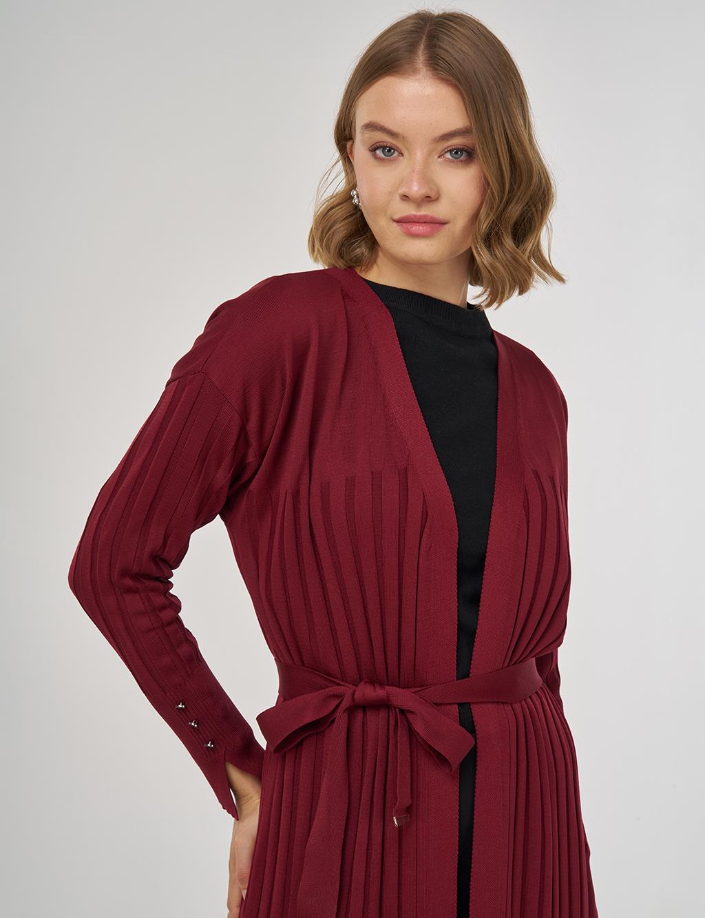 Belted Knit Cardigan Burgundy