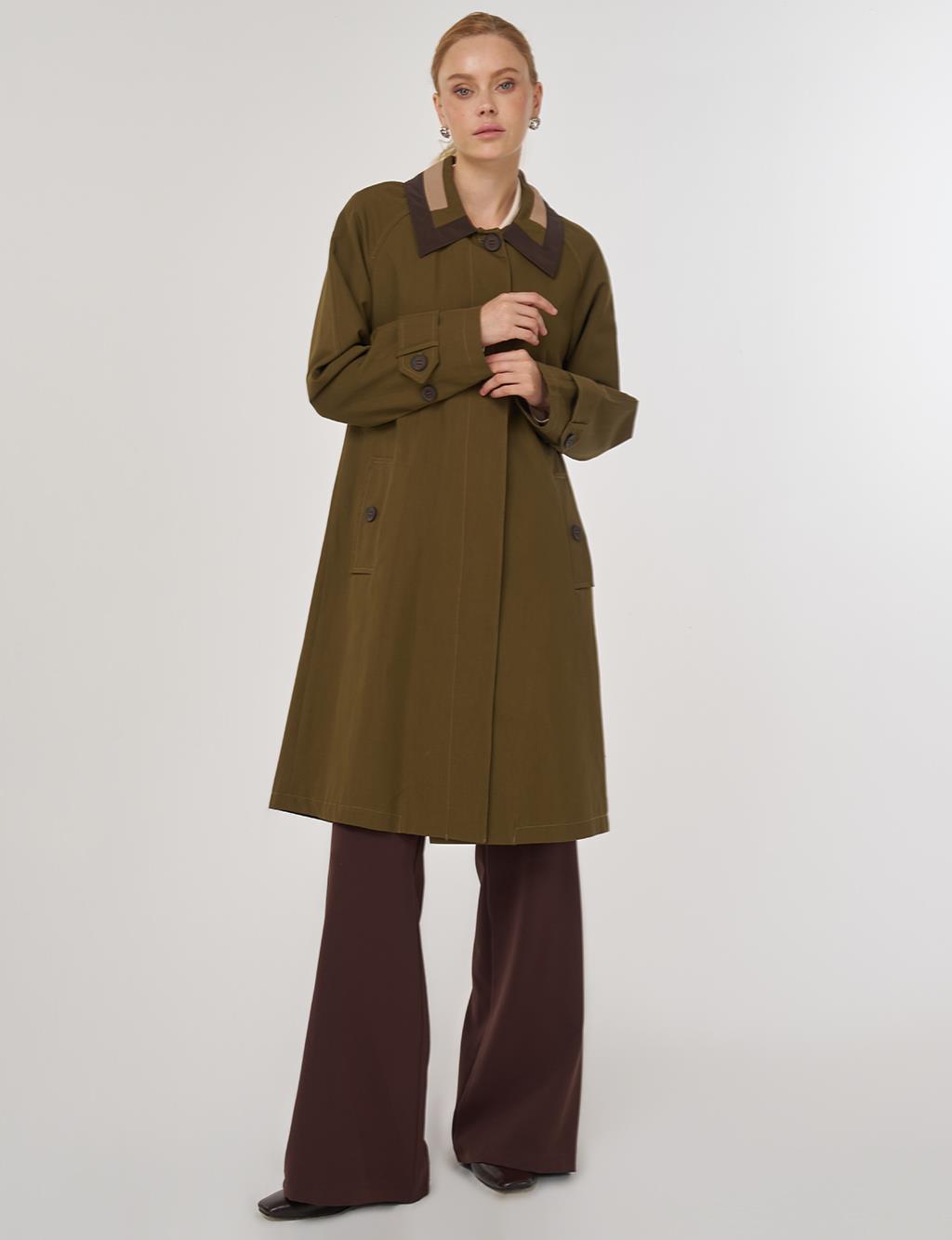 Apolet Detaylı Trençkot Haki