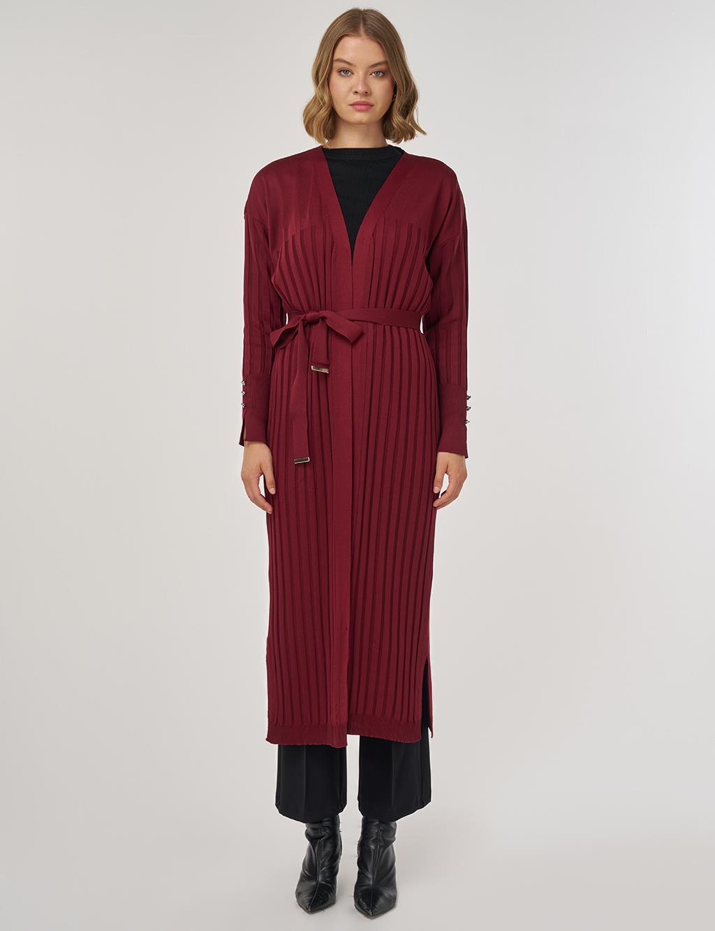 Belted Knit Cardigan Burgundy