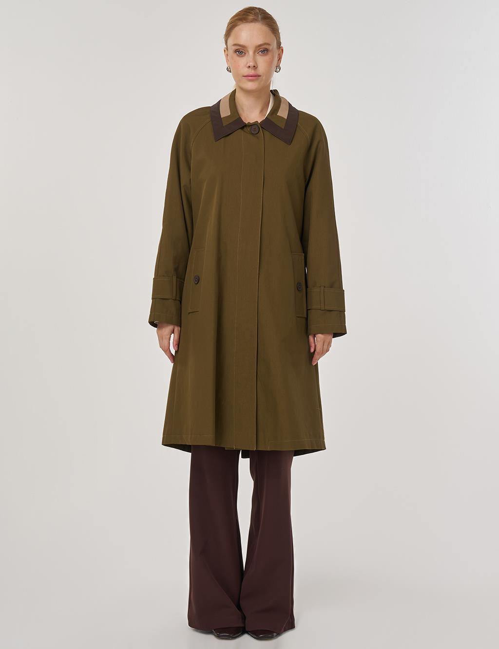 Apolet Detaylı Trençkot Haki