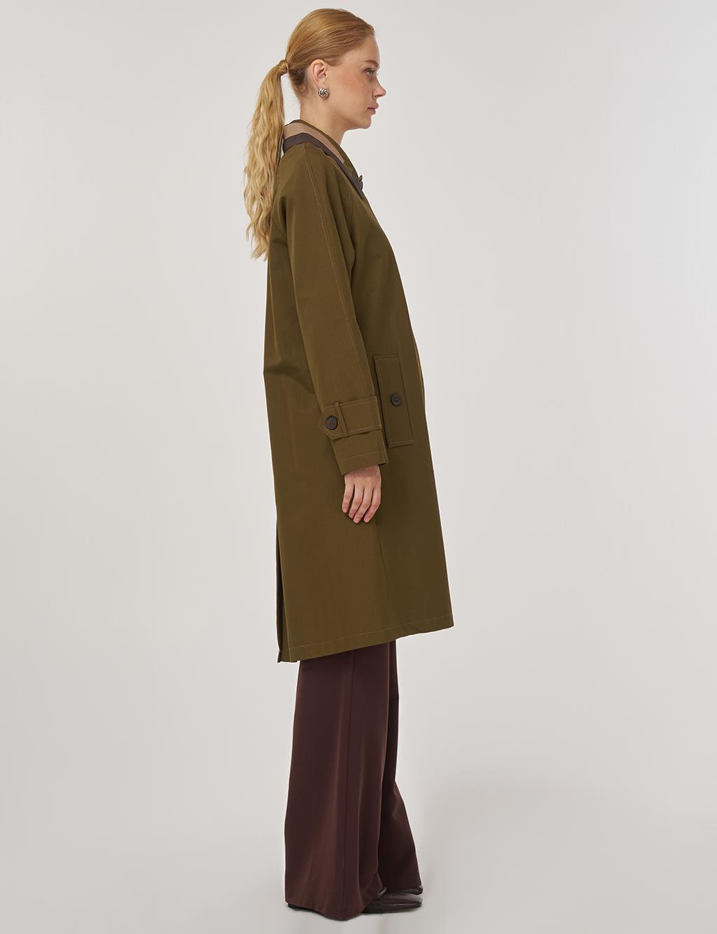 Apolet Detaylı Trençkot Haki