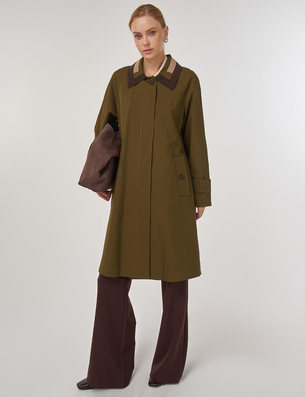 Apolet Detaylı Trençkot Haki