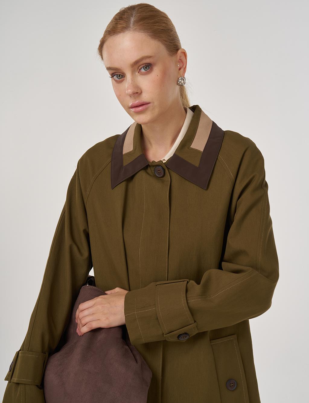 Apolet Detaylı Trençkot Haki