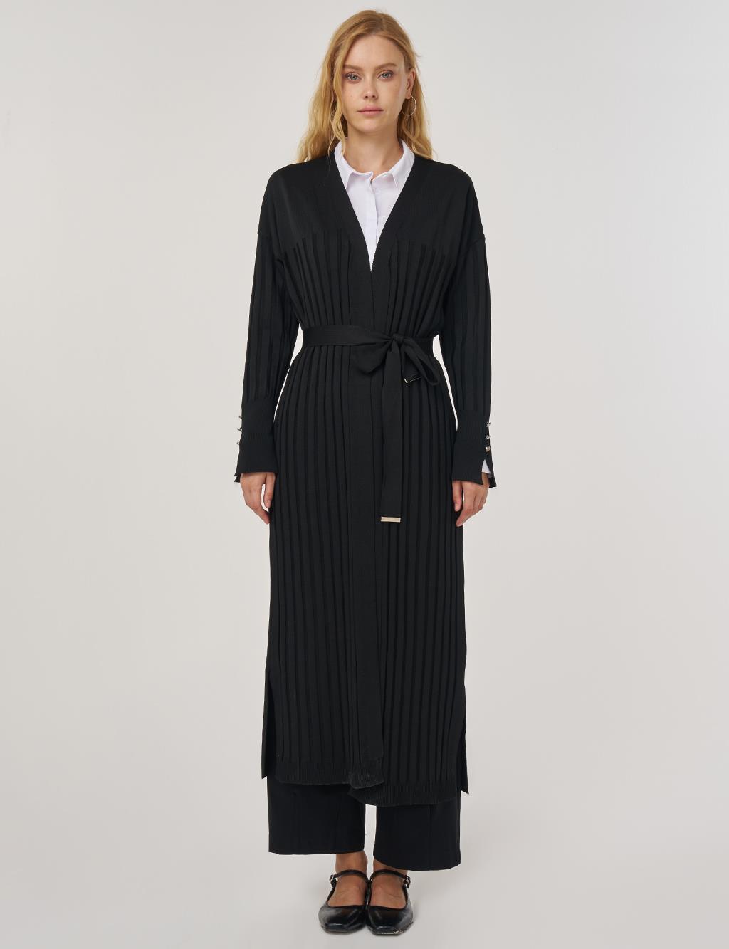 Belted Knit Cardigan Black