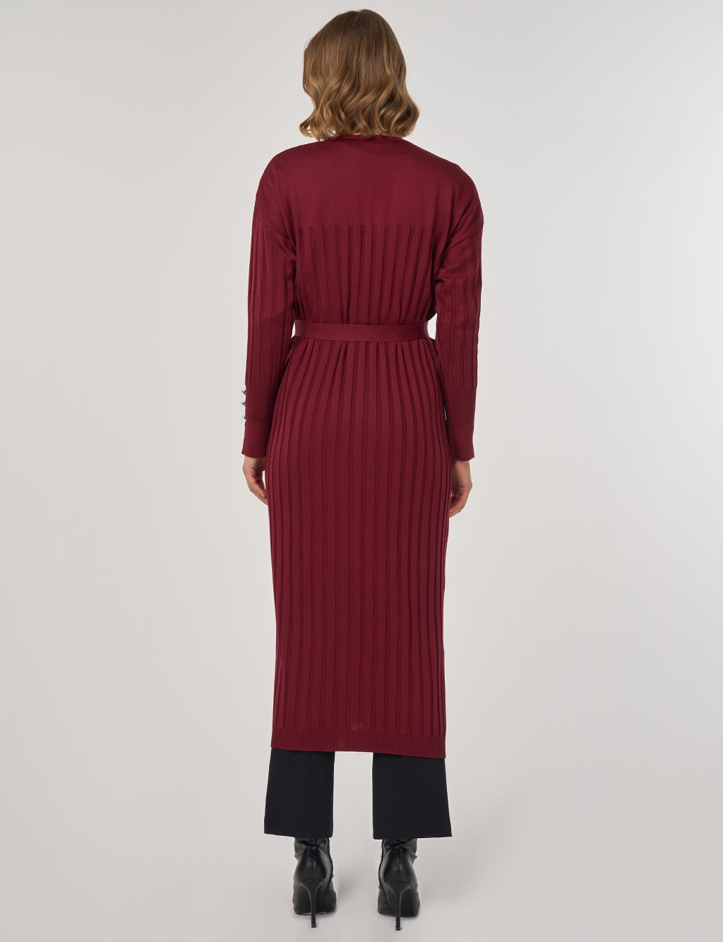 Belted Knit Cardigan Burgundy