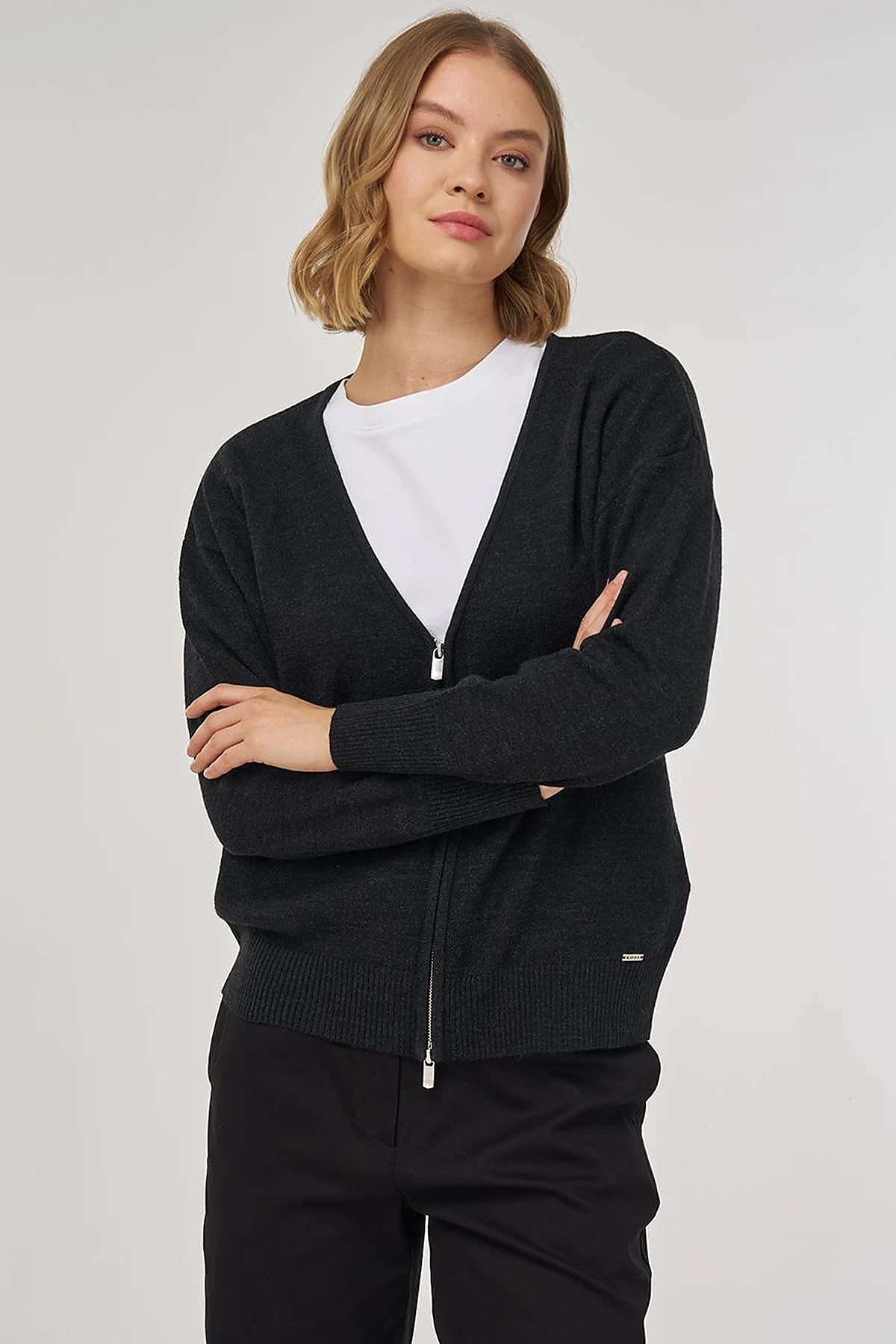 Zippered Knit Cardigan Anthracite