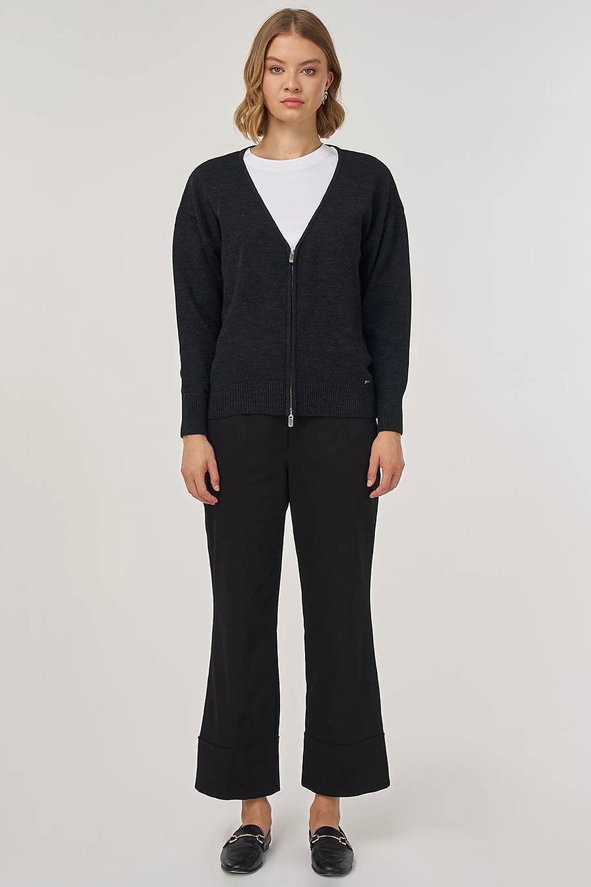 Zippered Knit Cardigan Anthracite