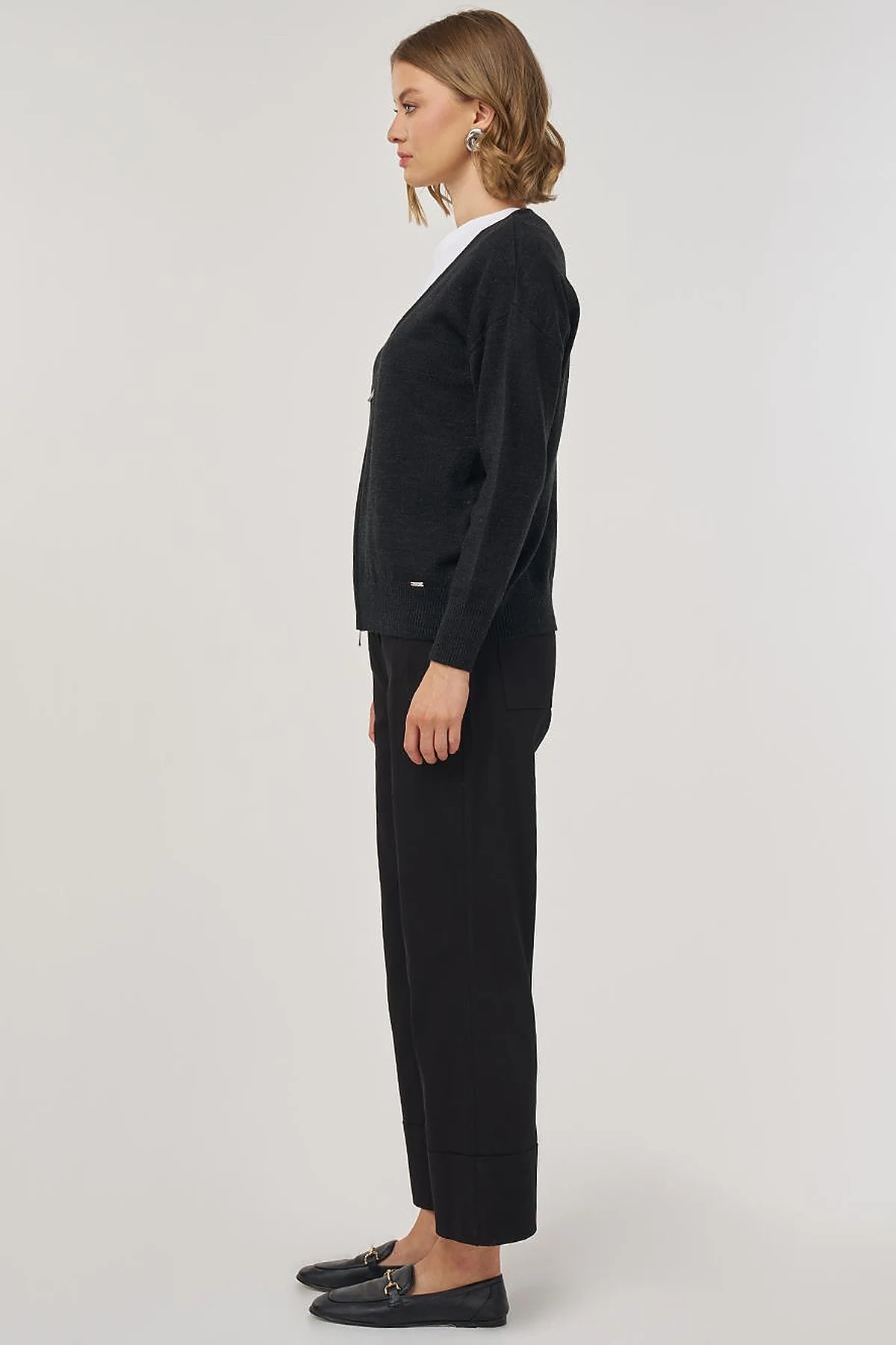 Zippered Knit Cardigan Anthracite