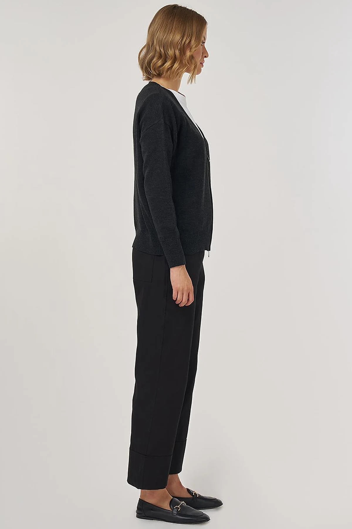 Zippered Knit Cardigan Anthracite