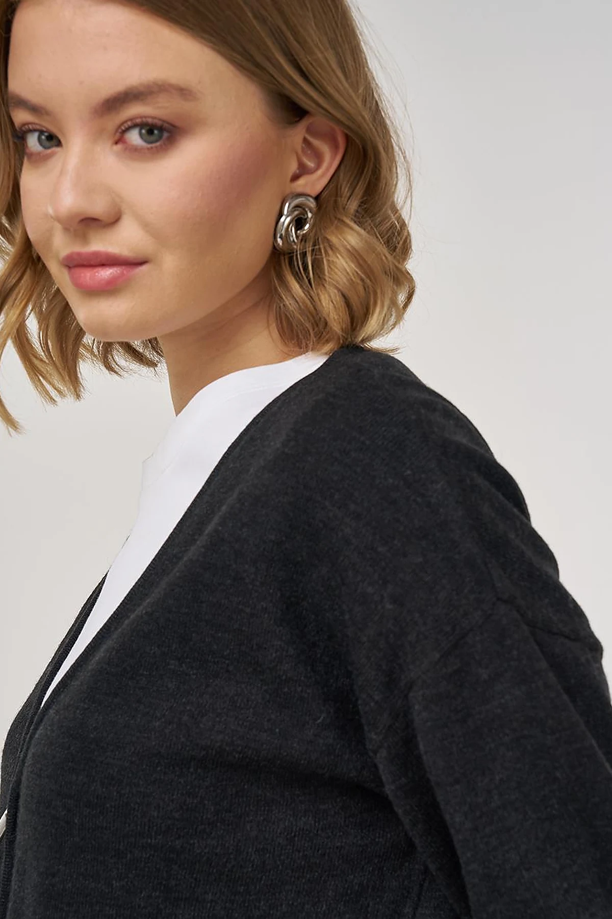 Zippered Knit Cardigan Anthracite