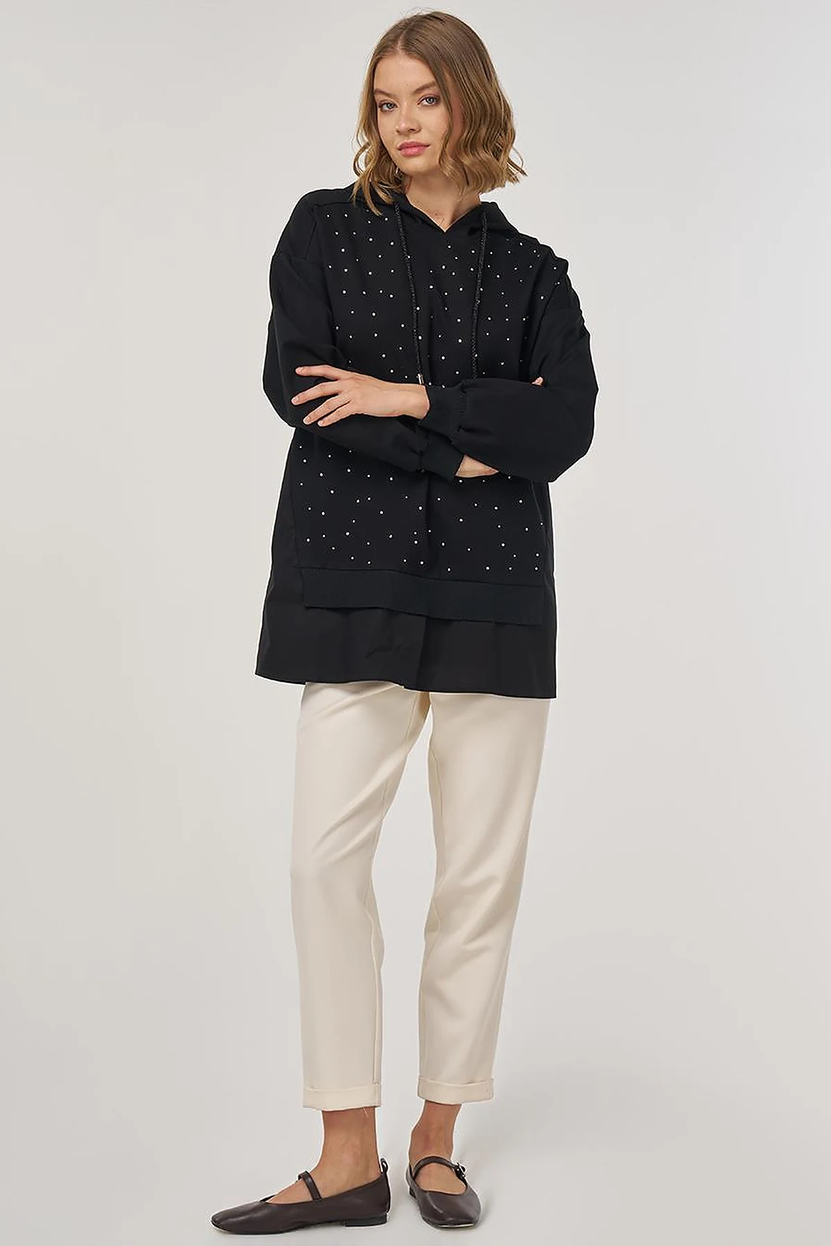 Hotfix Printed Rayon Sweatshirt in Black