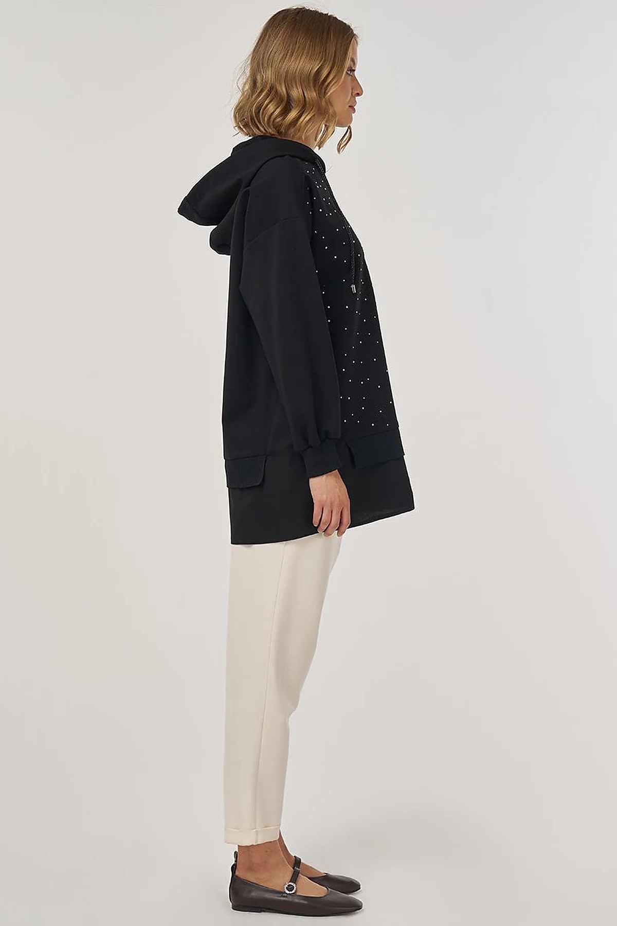 Hotfix Printed Rayon Sweatshirt in Black