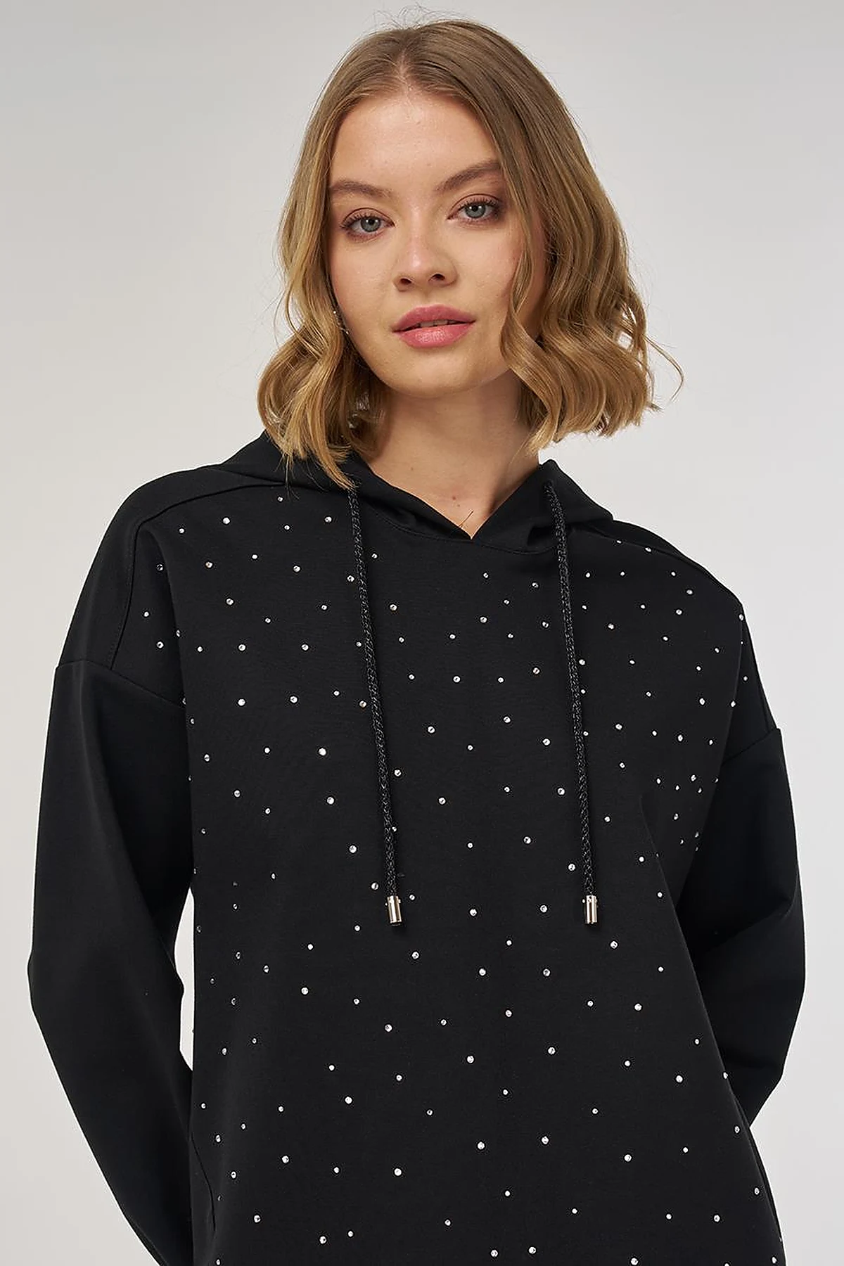 Hotfix Printed Rayon Sweatshirt in Black